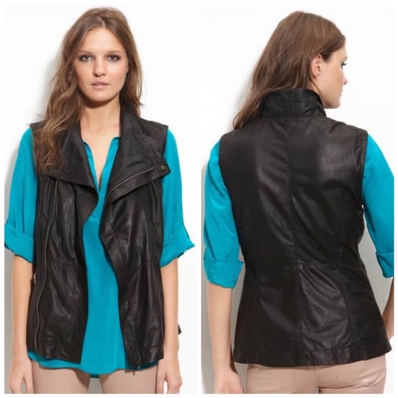 Kenna-T Asymmetric Zip Up Leather Vest Black XS - Picture 1 of 10